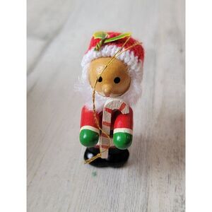 Santa Claus wooden candy cane ornament Xmas decor mistletoe